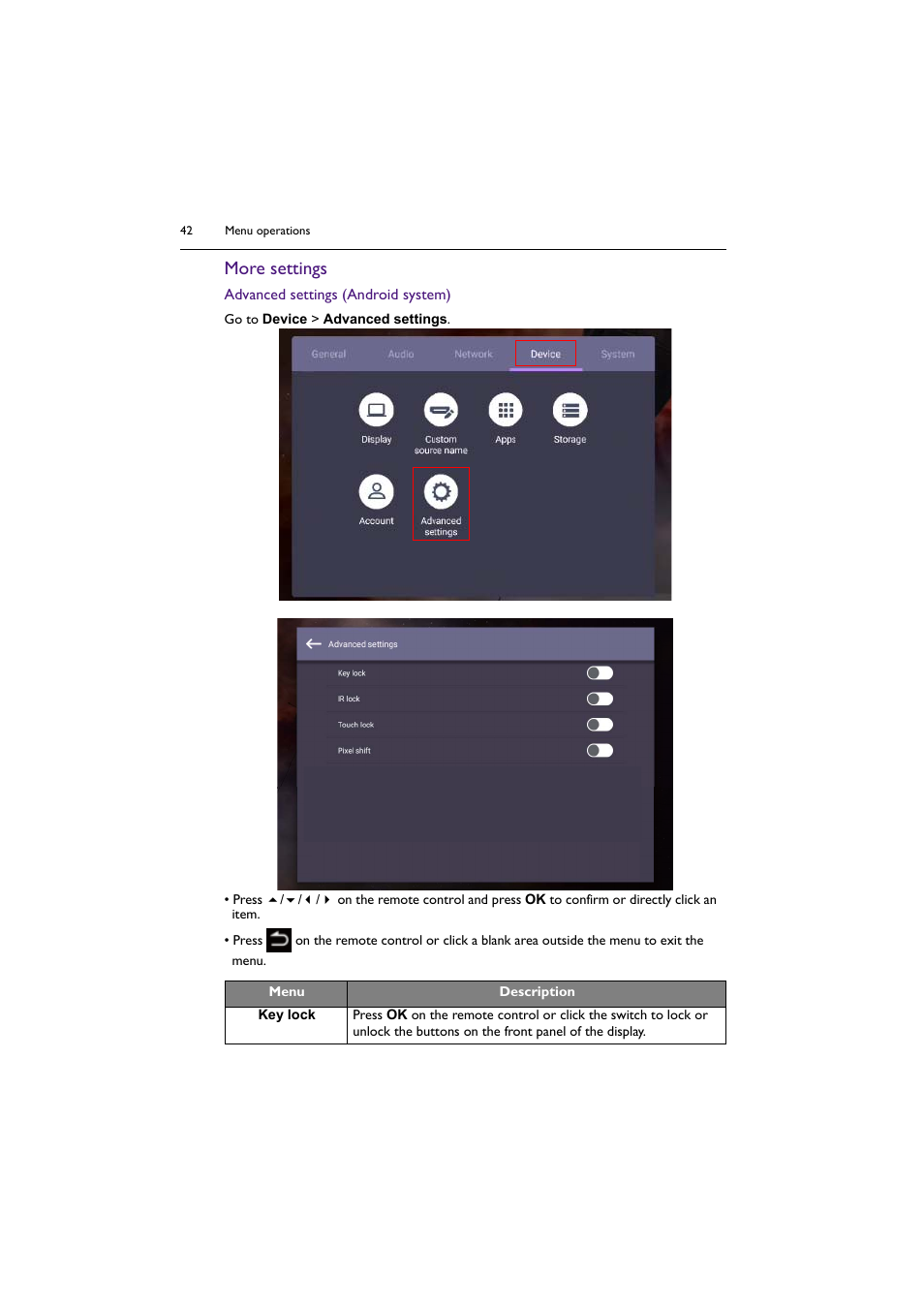 More settings | BenQ RM8602K 86" Class 4K UHD Educational Touchscreen LED Display User Manual | Page 42 / 81