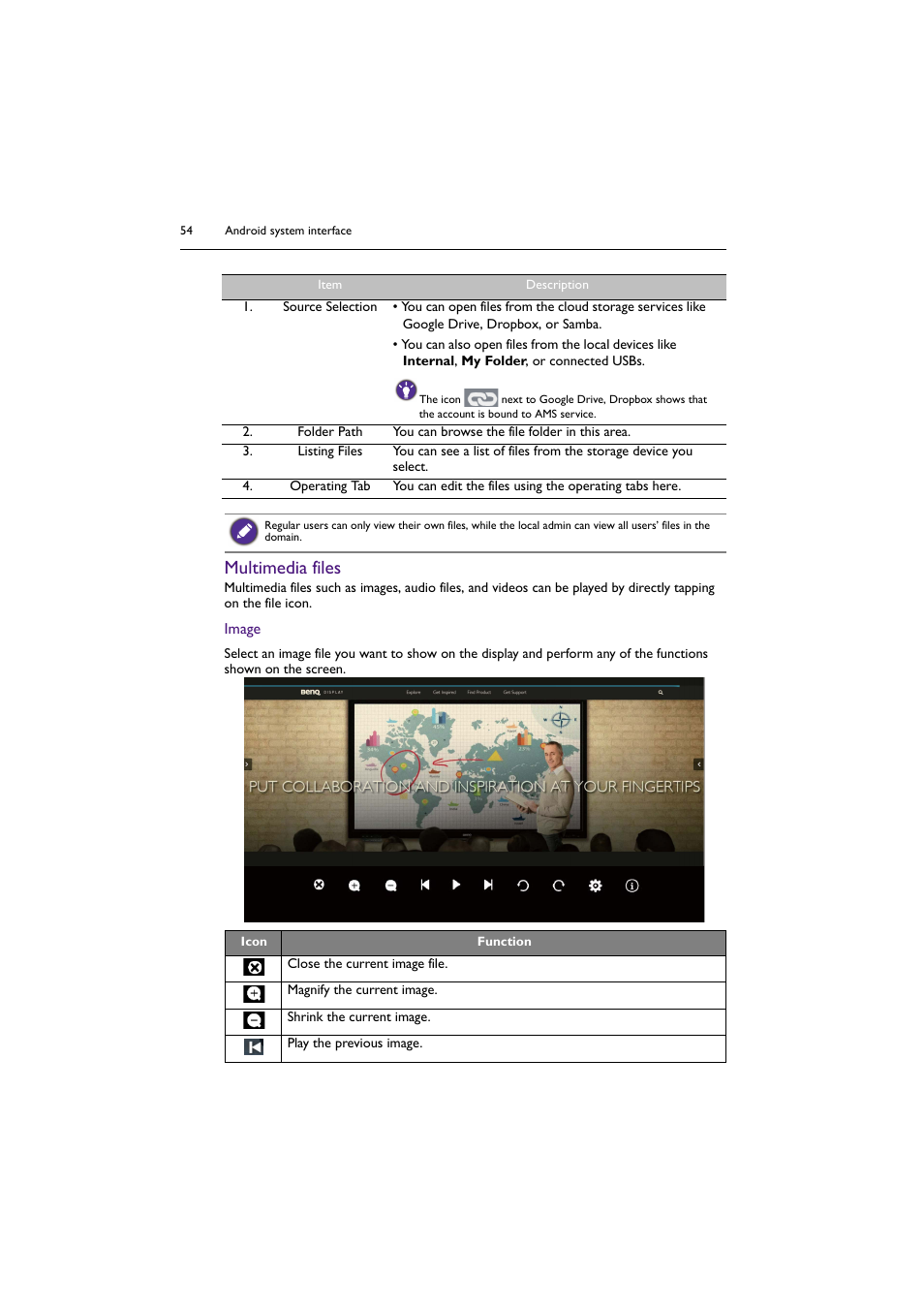 Multimedia files | BenQ RM8602K 86" Class 4K UHD Educational Touchscreen LED Display User Manual | Page 54 / 81