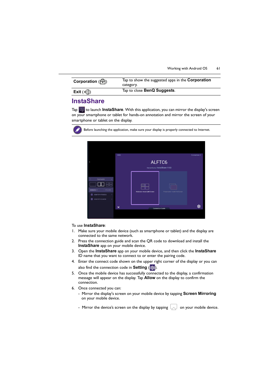 Instashare | BenQ RM8602K 86" Class 4K UHD Educational Touchscreen LED Display User Manual | Page 61 / 81