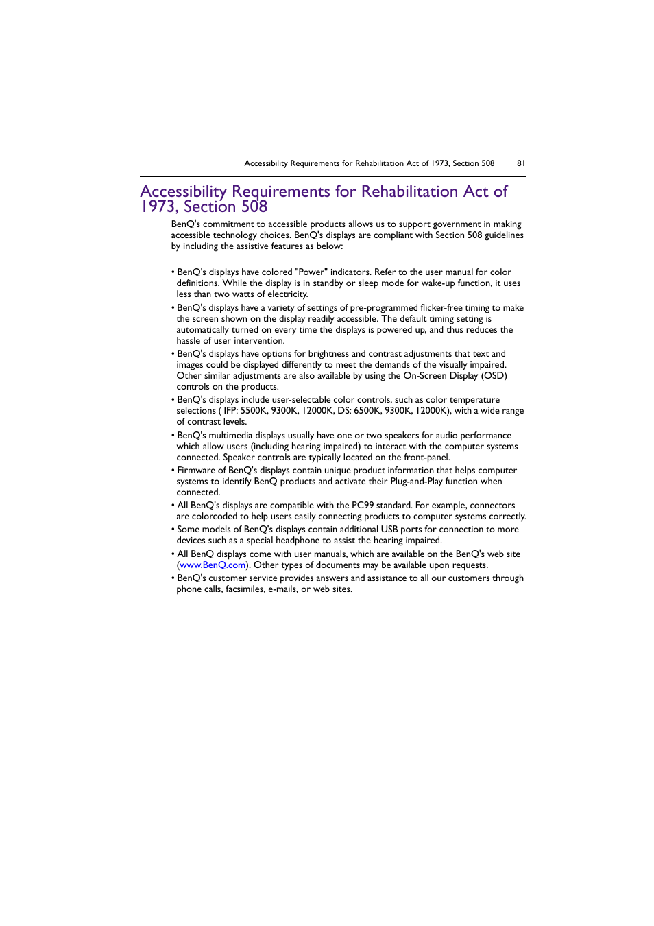 1973, section 508 | BenQ RM8602K 86" Class 4K UHD Educational Touchscreen LED Display User Manual | Page 81 / 81