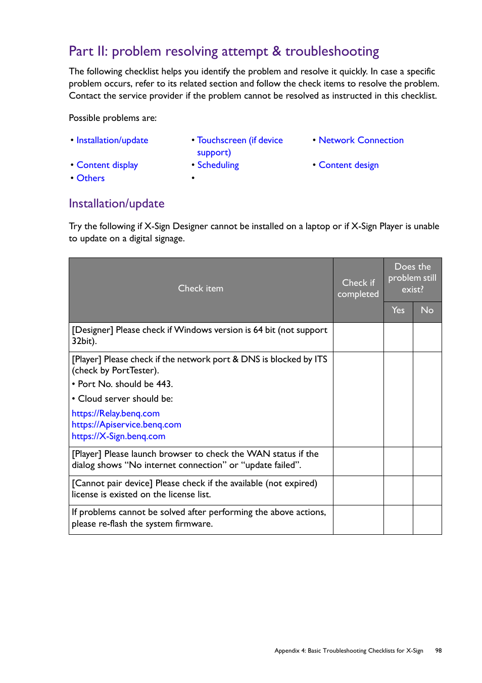 Installation/update | BenQ RM8602K 86" Class 4K UHD Educational Touchscreen LED Display User Manual | Page 103 / 107