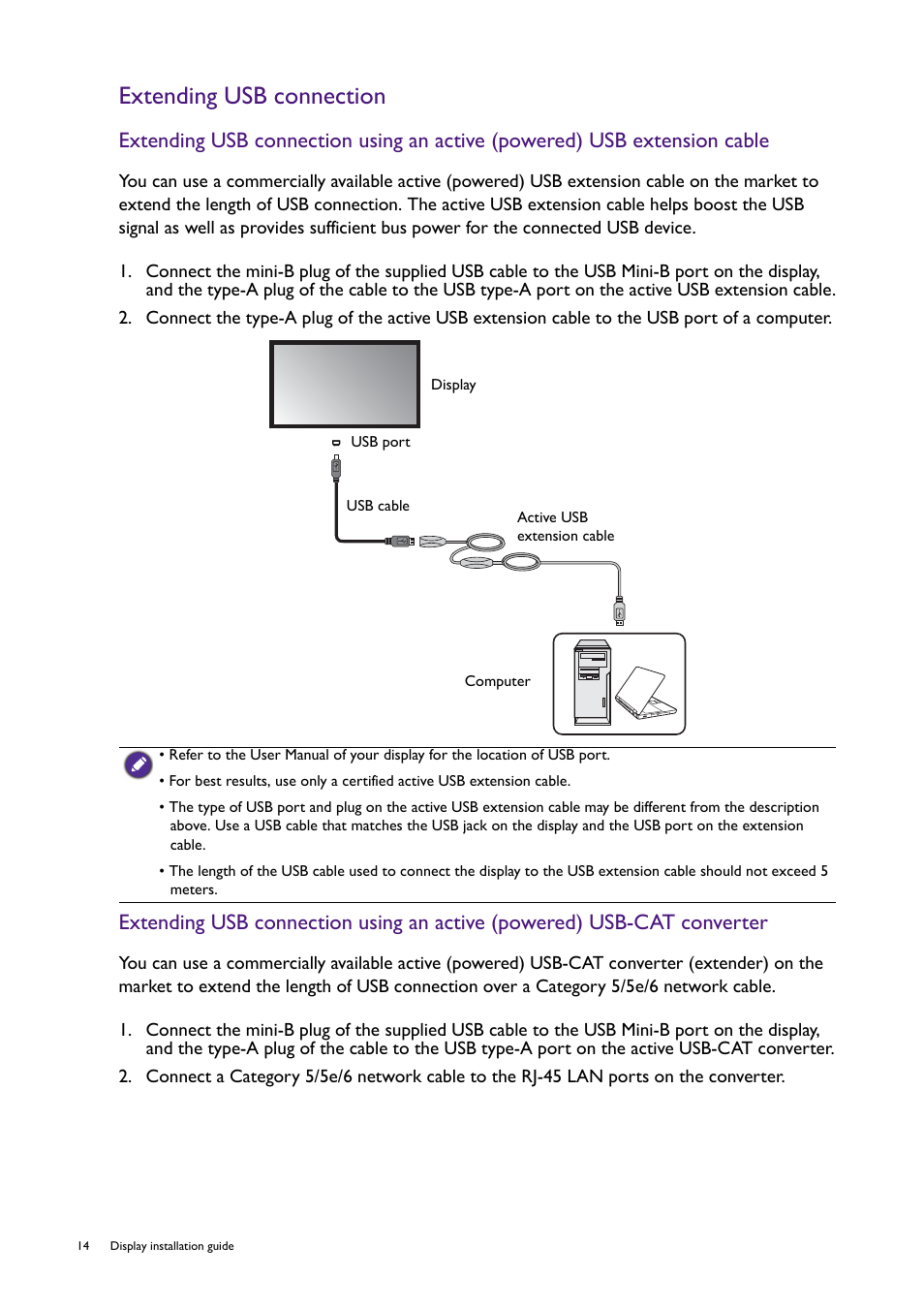 Extending usb connection | BenQ RM8602K 86" Class 4K UHD Educational Touchscreen LED Display User Manual | Page 14 / 107