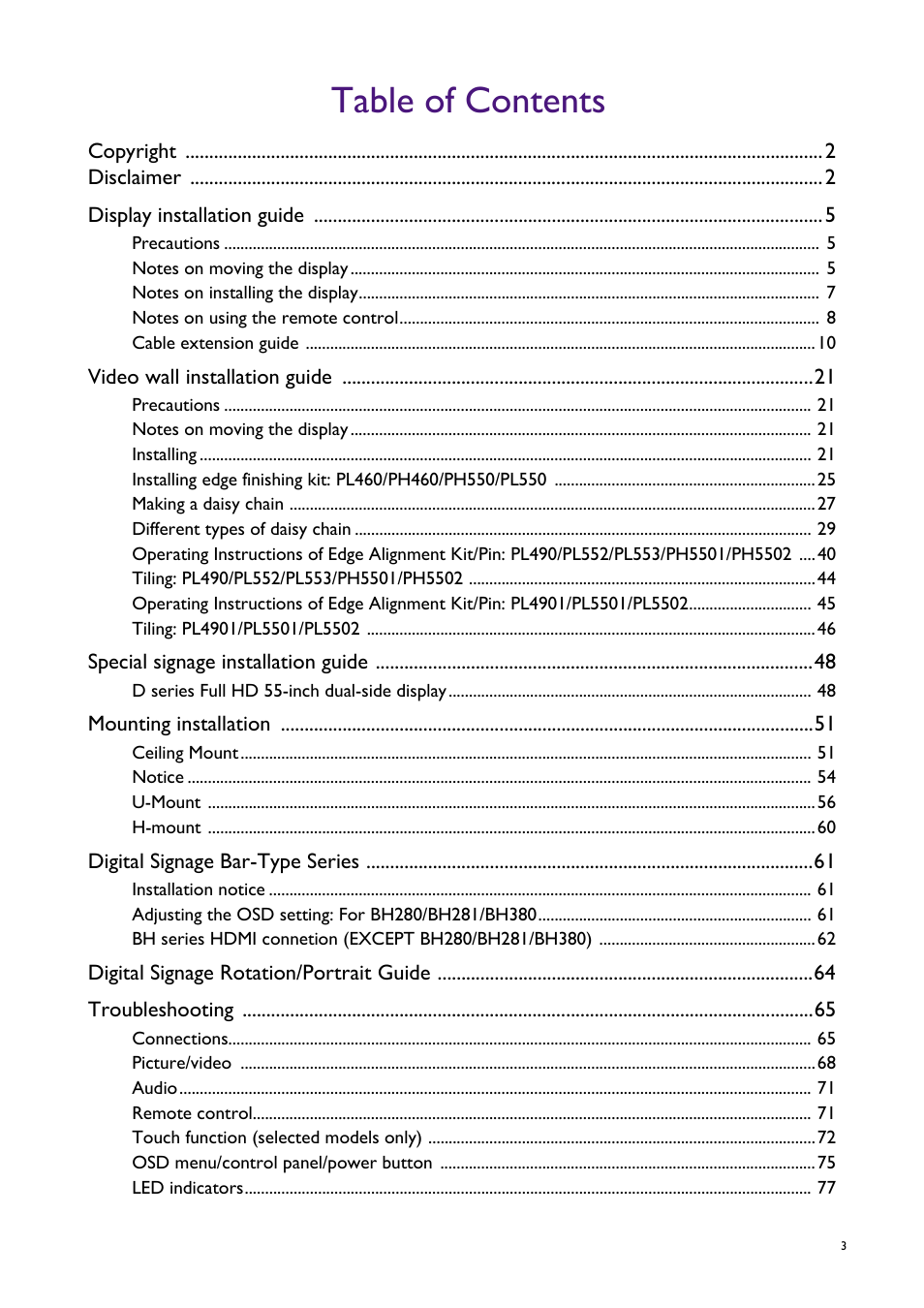 BenQ RM8602K 86" Class 4K UHD Educational Touchscreen LED Display User Manual | Page 3 / 107