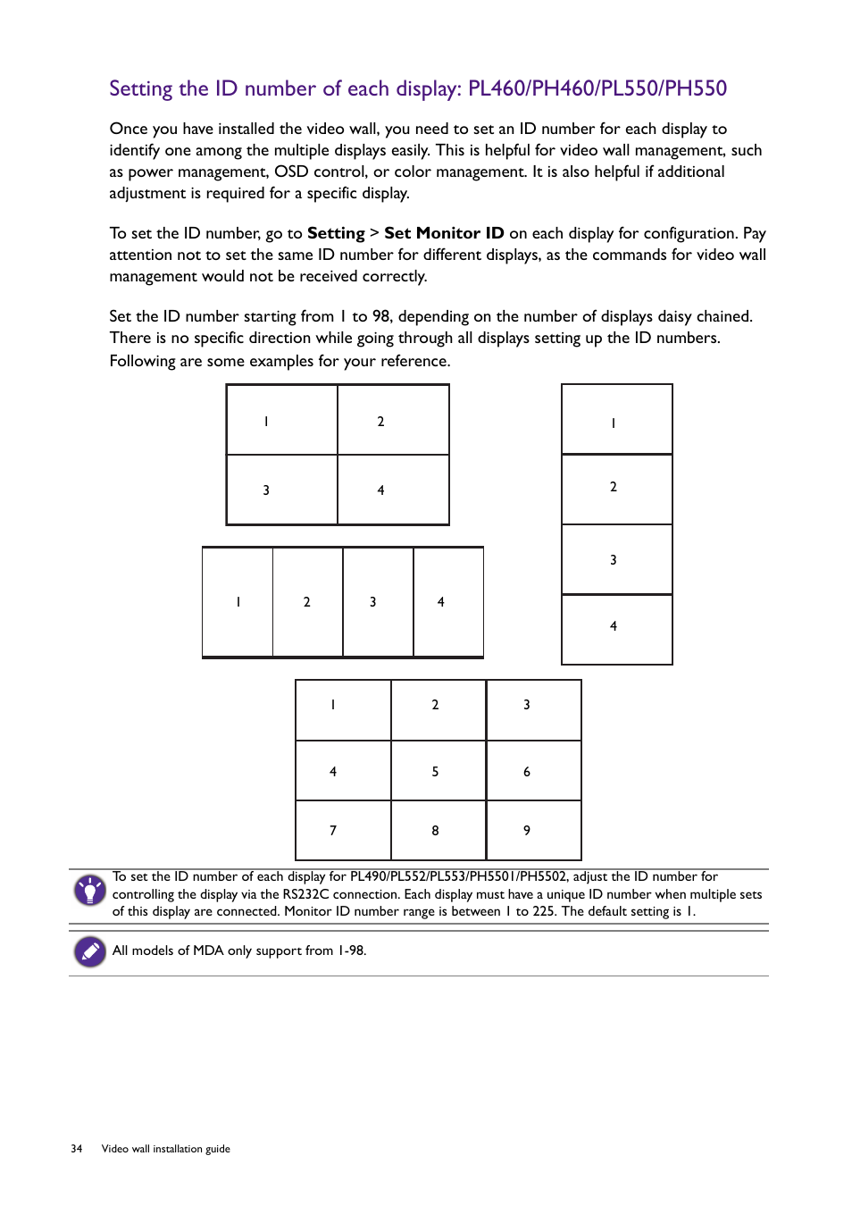Management. see, Setting the id number of each | BenQ RM8602K 86" Class 4K UHD Educational Touchscreen LED Display User Manual | Page 34 / 107
