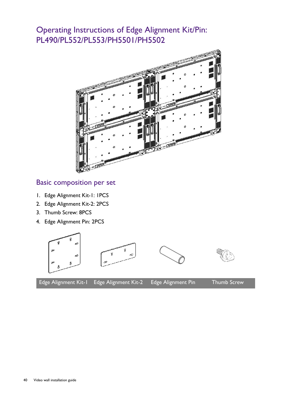 Basic composition per set | BenQ RM8602K 86" Class 4K UHD Educational Touchscreen LED Display User Manual | Page 40 / 107