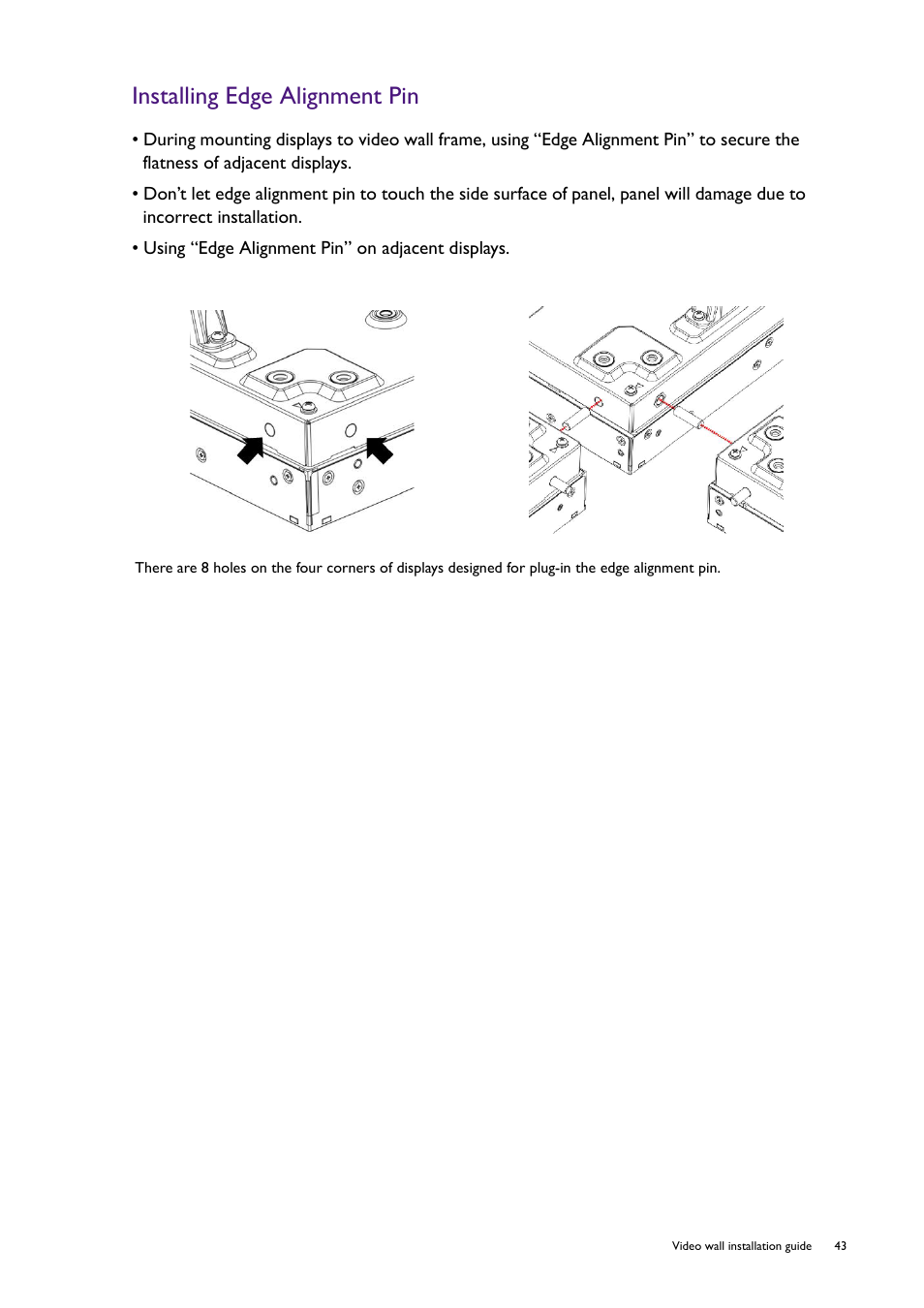 Installing edge alignment pin | BenQ RM8602K 86" Class 4K UHD Educational Touchscreen LED Display User Manual | Page 43 / 107