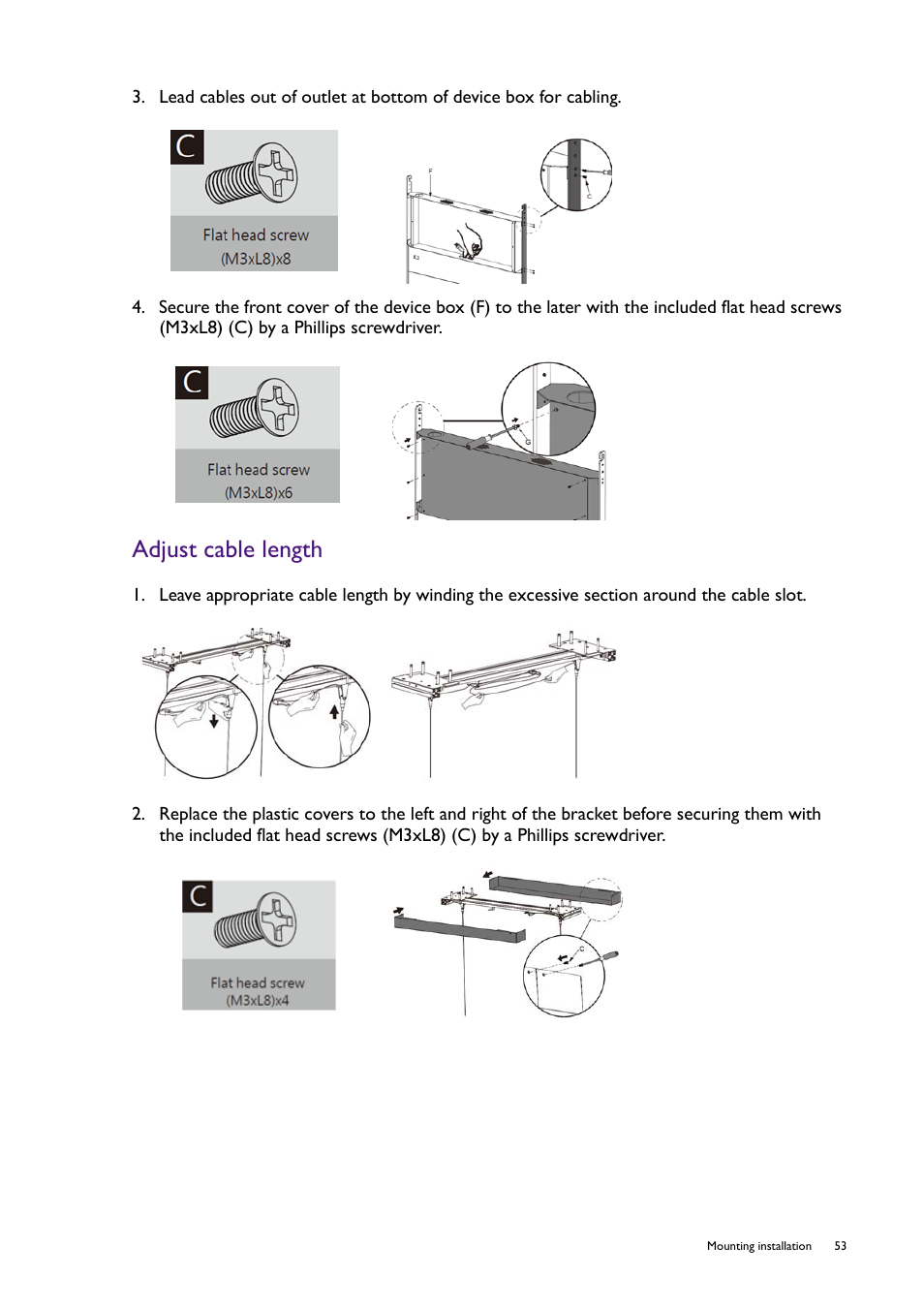 Adjust cable length | BenQ RM8602K 86" Class 4K UHD Educational Touchscreen LED Display User Manual | Page 53 / 107