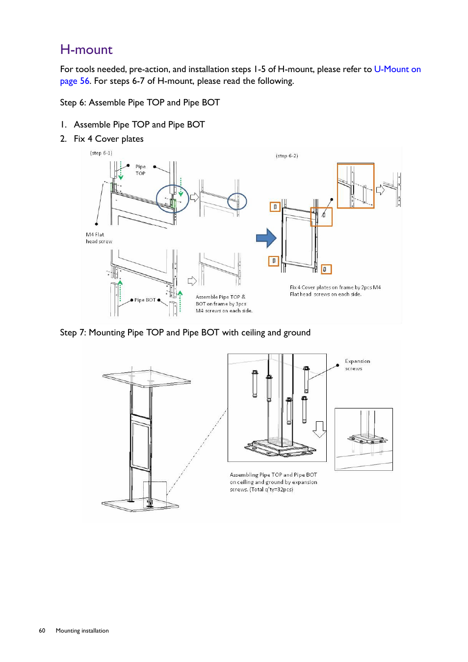 H-mount | BenQ RM8602K 86" Class 4K UHD Educational Touchscreen LED Display User Manual | Page 60 / 107