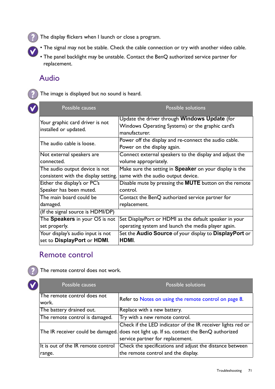 Audio, Remote control, Audio remote control | BenQ RM8602K 86" Class 4K UHD Educational Touchscreen LED Display User Manual | Page 71 / 107