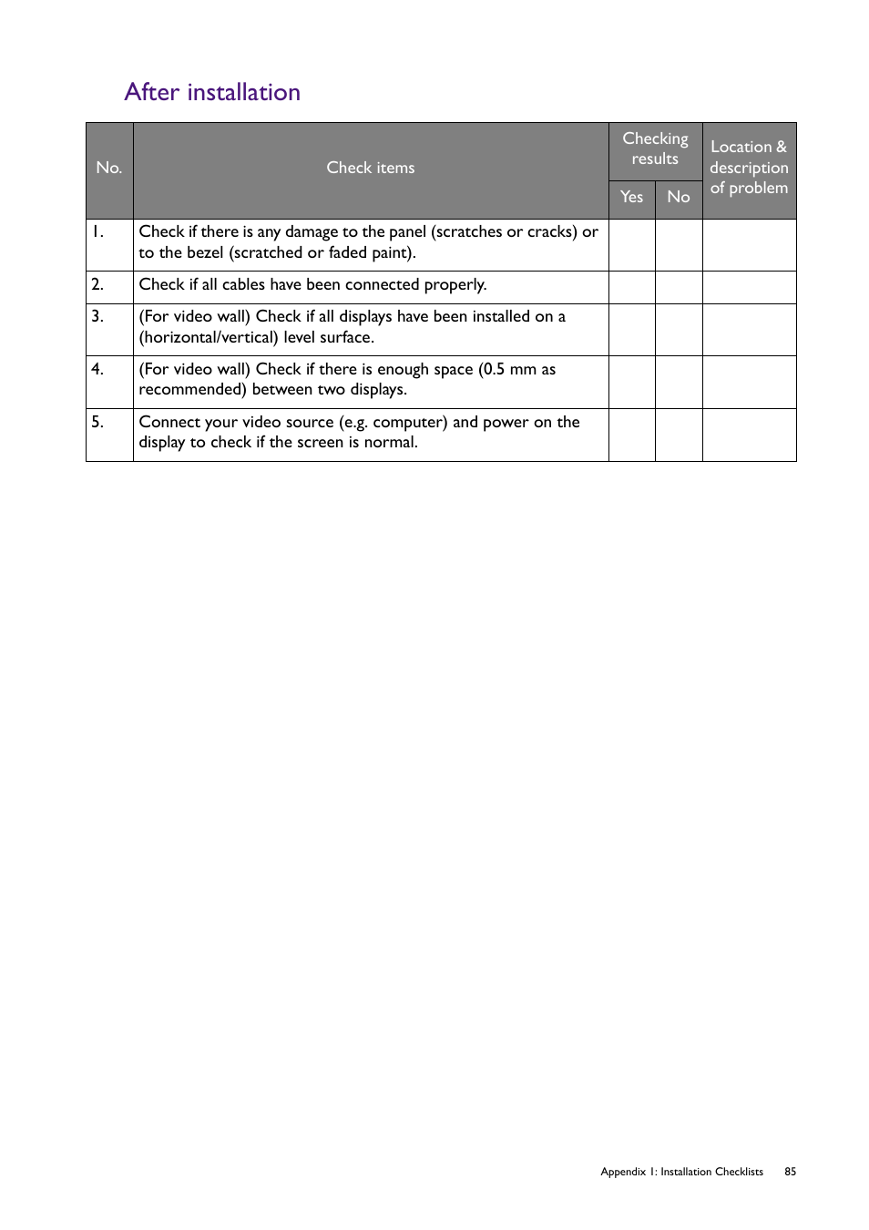 After installation | BenQ RM8602K 86" Class 4K UHD Educational Touchscreen LED Display User Manual | Page 85 / 107