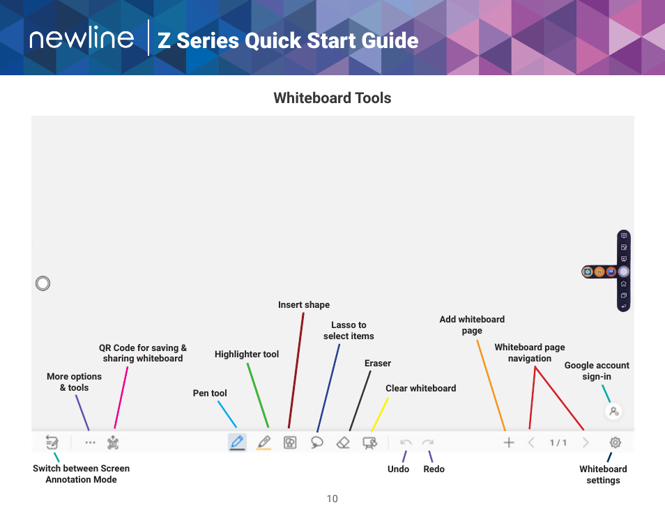 Z series quick start guide, Whiteboard tools | Newline Z Series TT-5522Z-UC 55" 4K PCAP Touchscreen Interactive Display with OPS Computer and 4K Camera User Manual | Page 11 / 14