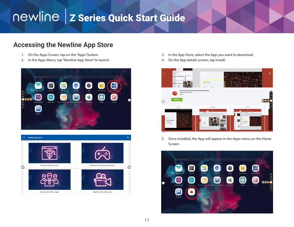 Z series quick start guide, Accessing the newline app store | Newline Z Series TT-5522Z-UC 55" 4K PCAP Touchscreen Interactive Display with OPS Computer and 4K Camera User Manual | Page 12 / 14