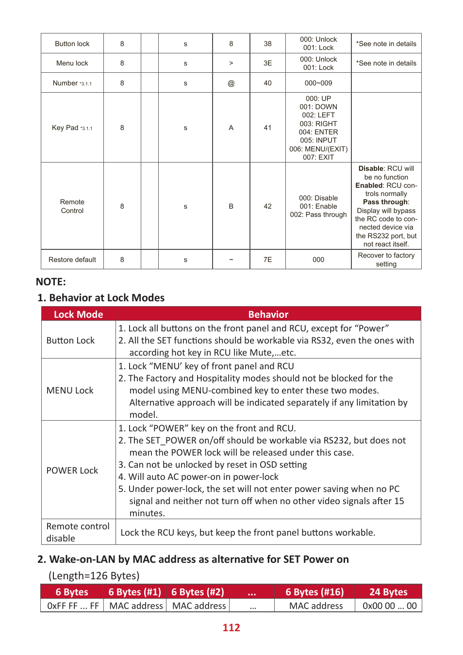 Lock mode behavior | VIEWSONIC ViewBoard IFP8662 86" 4K Interactive Display User Manual | Page 112 / 142