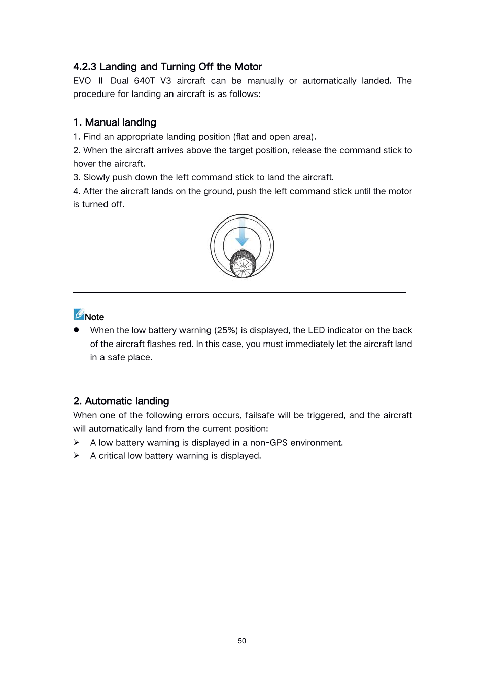 3 landing and turning off the motor | Autel Robotics EVO II Dual 640T Enterprise Bundle V3 Drone with Thermal Imaging User Manual | Page 50 / 62