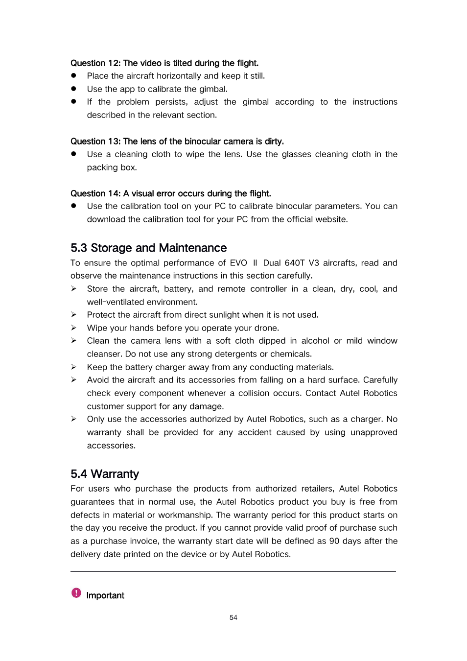 3 storage and maintenance, 4 warranty | Autel Robotics EVO II Dual 640T Enterprise Bundle V3 Drone with Thermal Imaging User Manual | Page 54 / 62