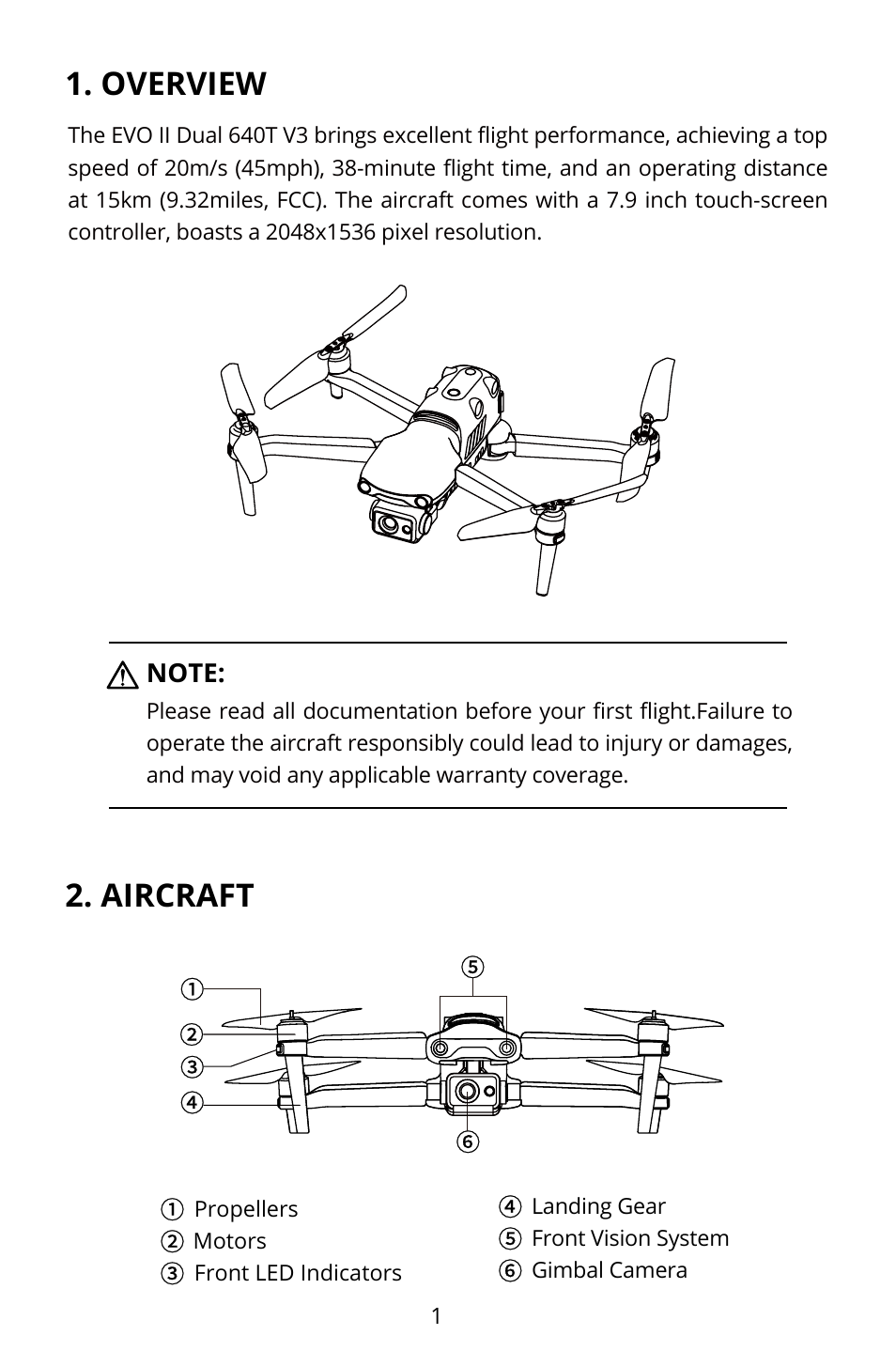 Overview 2. aircraft | Autel Robotics EVO II Dual 640T Enterprise Bundle V3 Drone with Thermal Imaging User Manual | Page 2 / 17