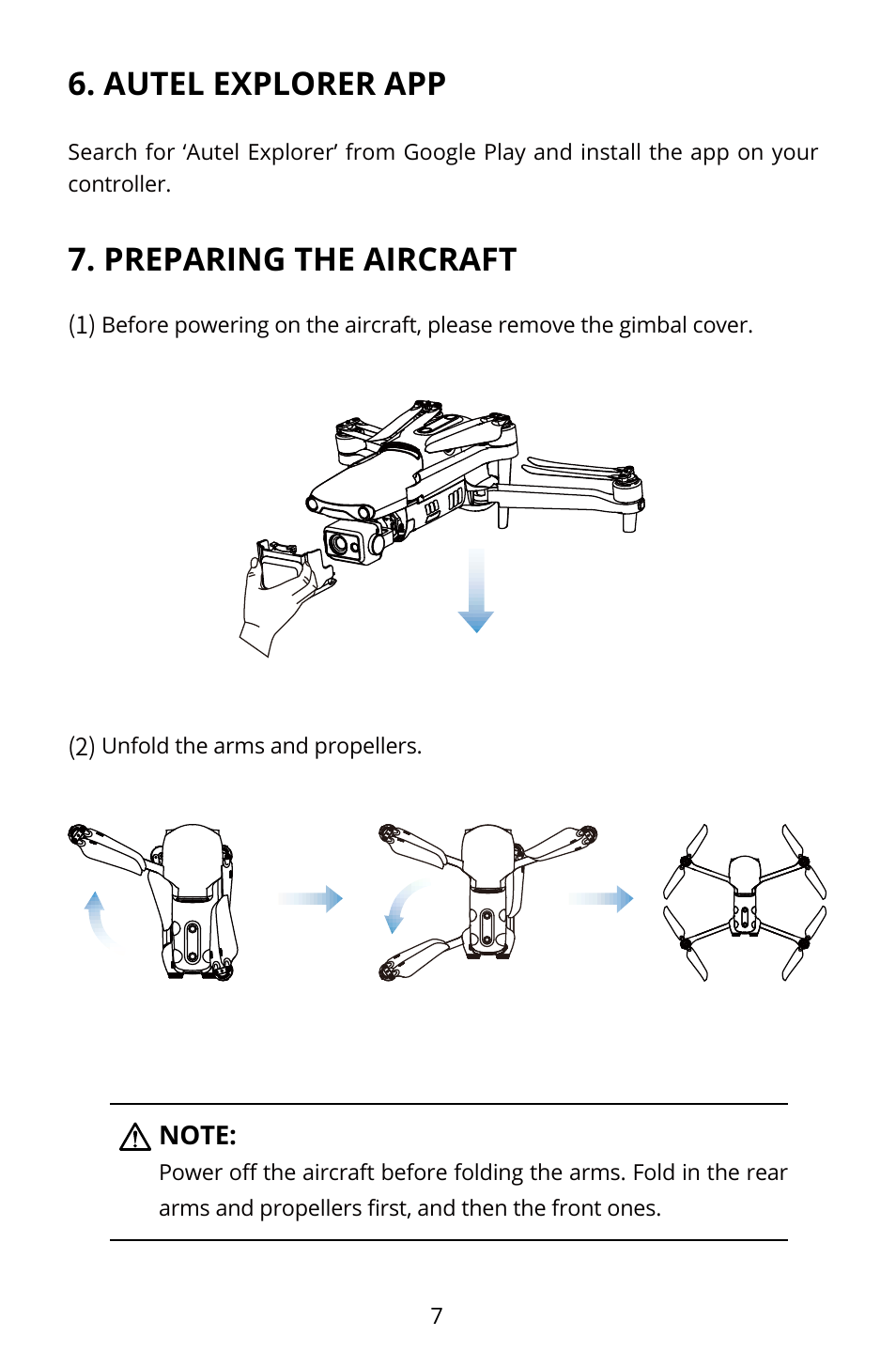 Autel explorer app 7. preparing the aircraft | Autel Robotics EVO II Dual 640T Enterprise Bundle V3 Drone with Thermal Imaging User Manual | Page 8 / 17