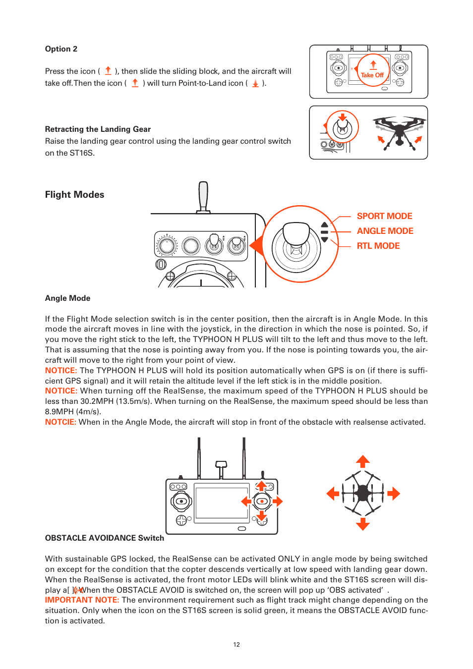 Flight modes, Sport mode angle mode rtl mode | YUNEEC Typhoon H Plus Hexacopter User Manual | Page 12 / 28