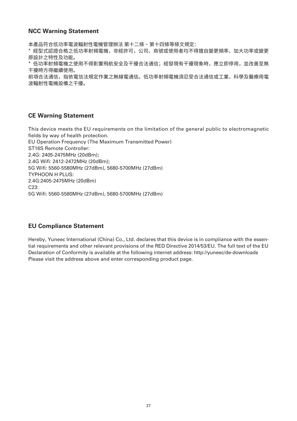 YUNEEC Typhoon H Plus Hexacopter User Manual | Page 27 / 28