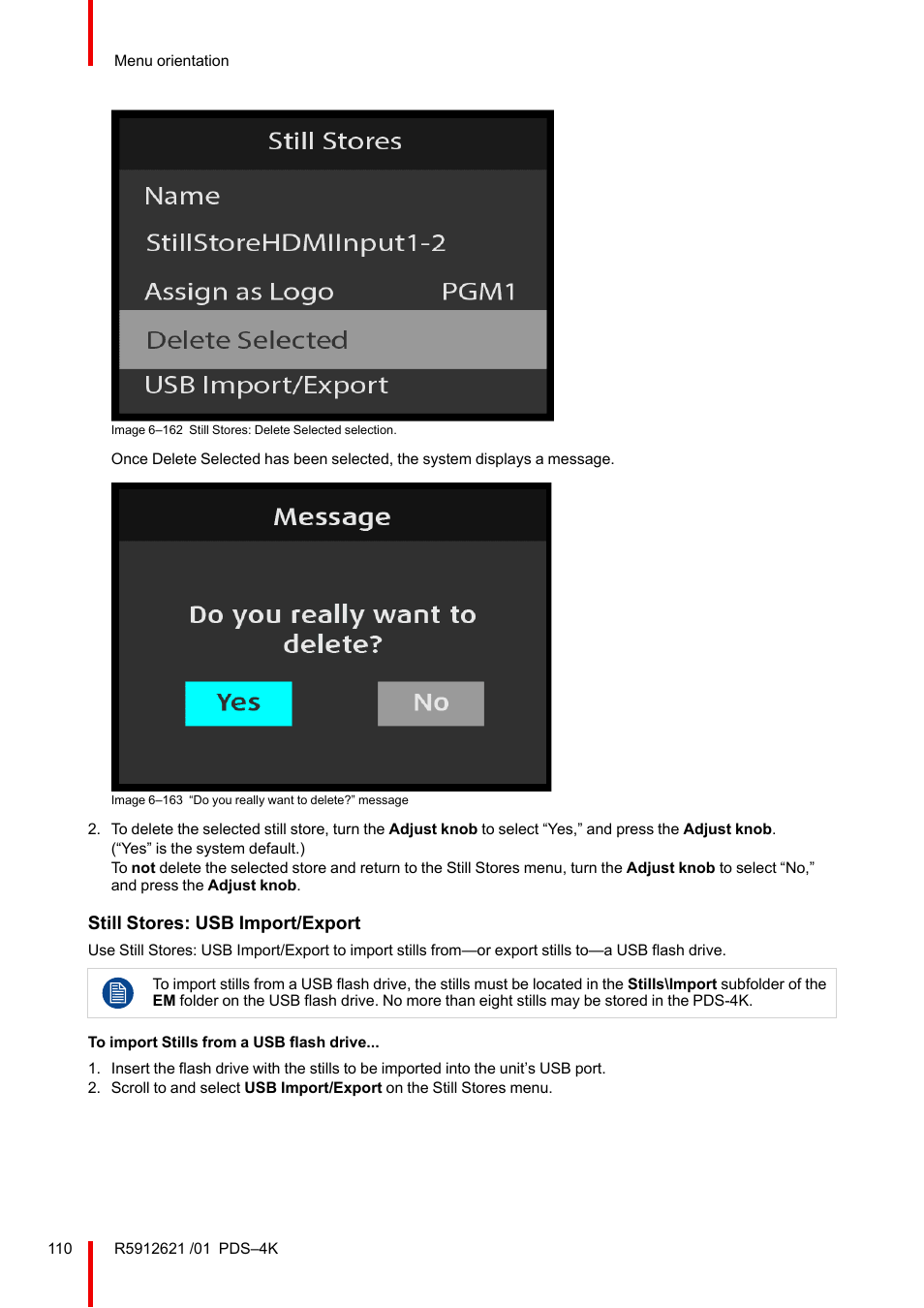 Still stores: usb import/export | Barco PDS-4K HDMI Presentation Switcher User Manual | Page 110 / 224