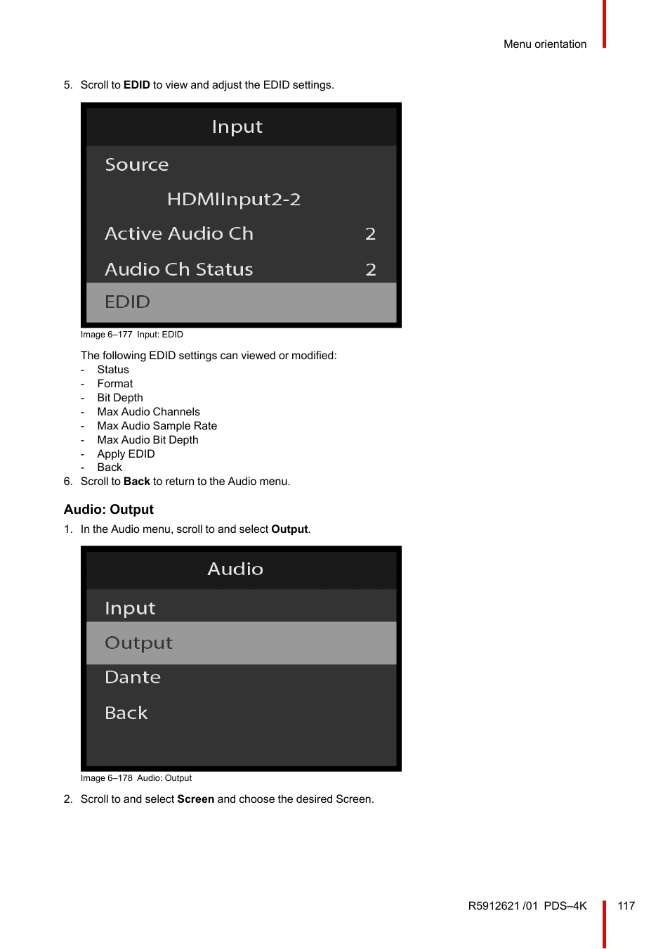 Audio: output | Barco PDS-4K HDMI Presentation Switcher User Manual | Page 117 / 224