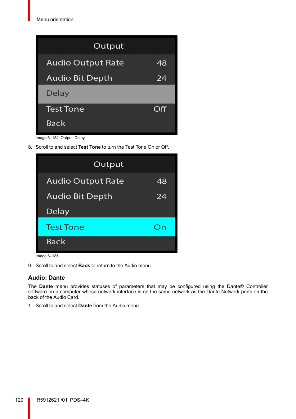 Audio: dante | Barco PDS-4K HDMI Presentation Switcher User Manual | Page 120 / 224