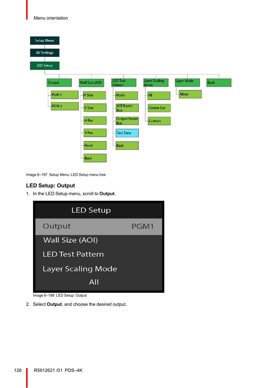 Led setup: output | Barco PDS-4K HDMI Presentation Switcher User Manual | Page 126 / 224