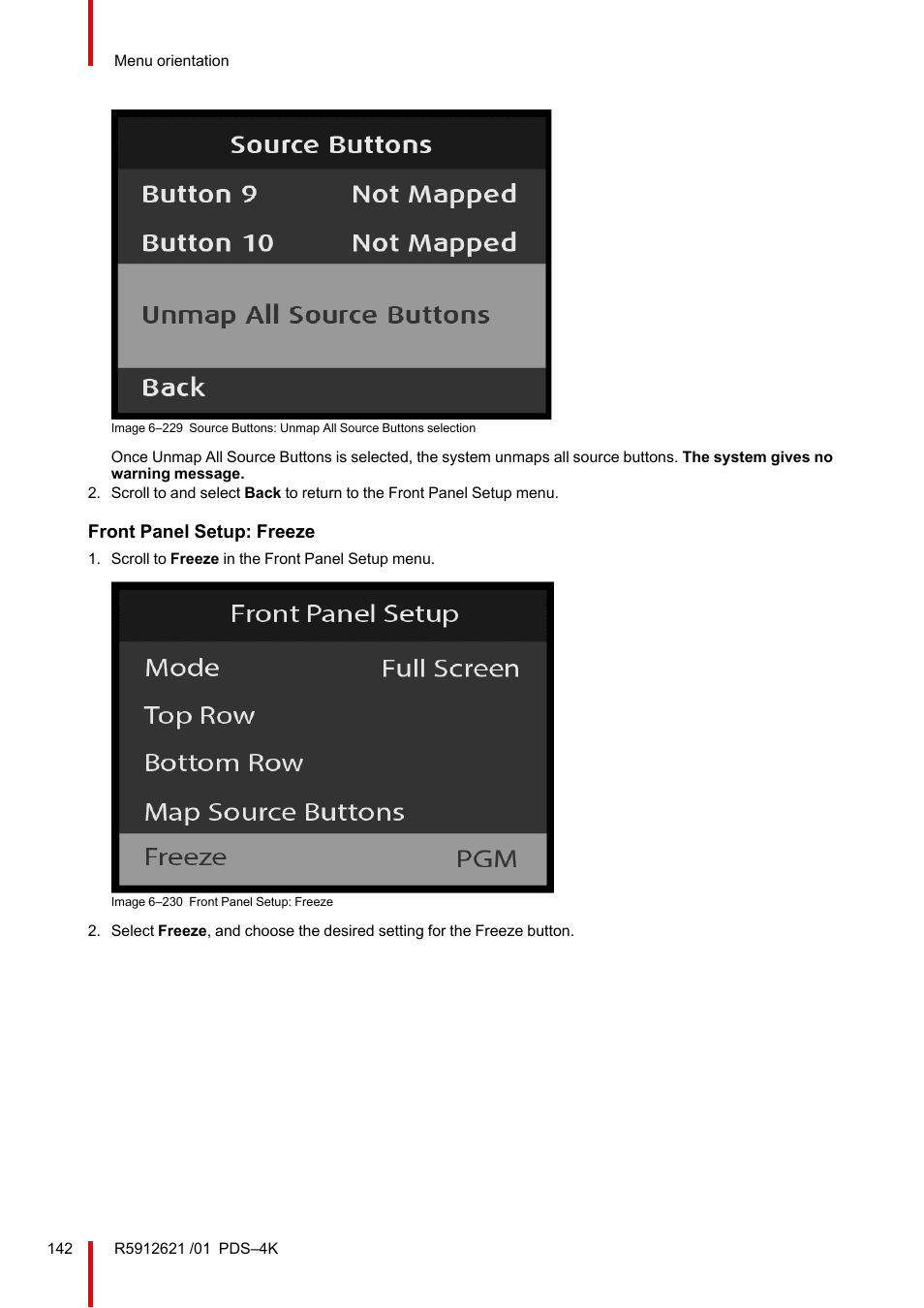 Front panel setup: freeze | Barco PDS-4K HDMI Presentation Switcher User Manual | Page 142 / 224