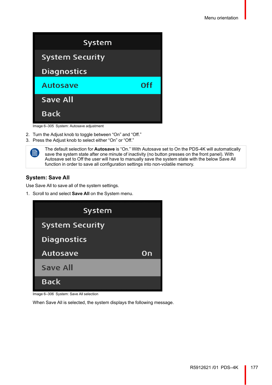 System: save all | Barco PDS-4K HDMI Presentation Switcher User Manual | Page 177 / 224