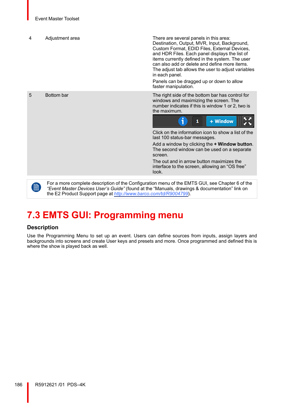 3 emts gui: programming menu, Emts gui: programming menu | Barco PDS-4K HDMI Presentation Switcher User Manual | Page 186 / 224