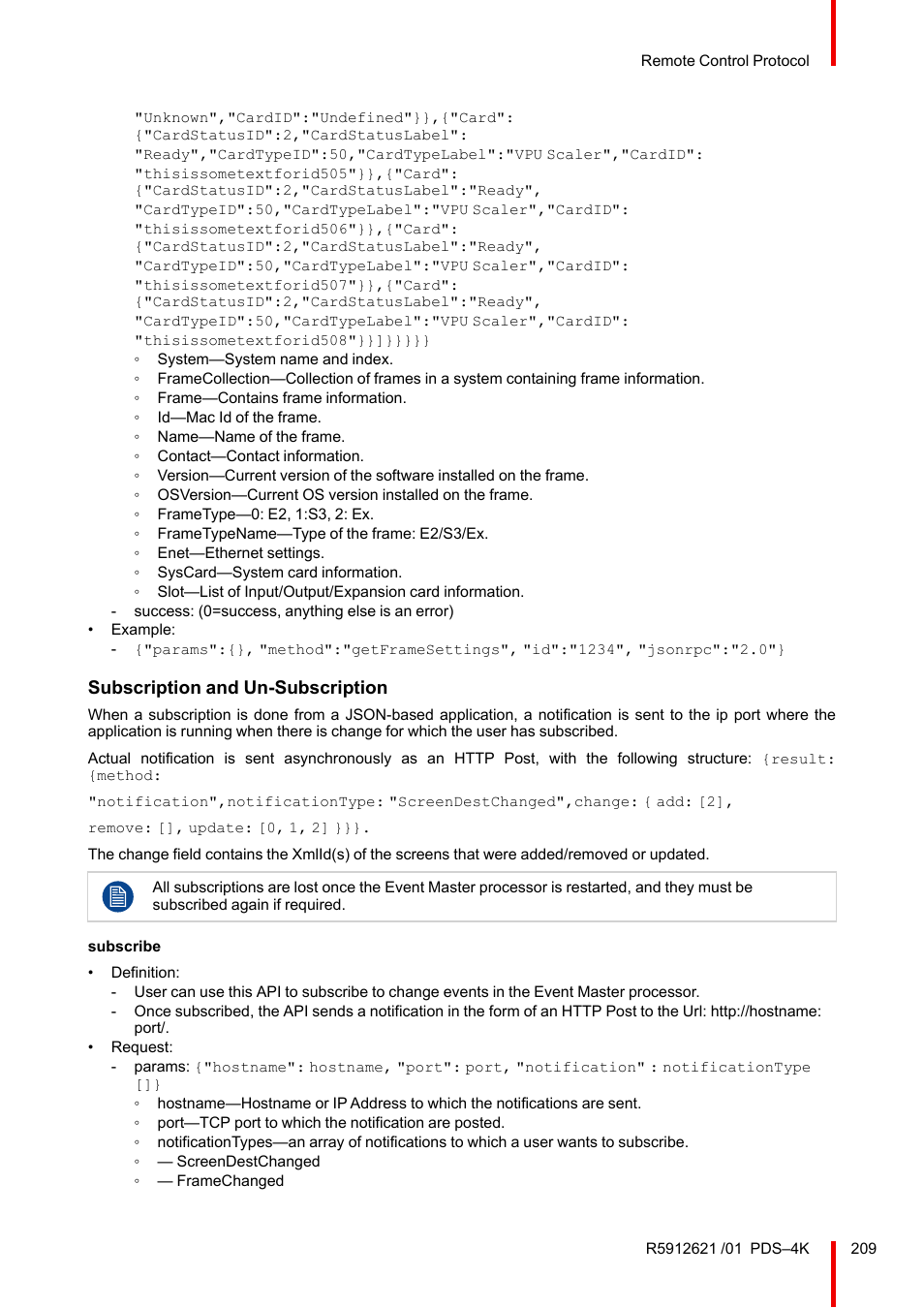 Subscription and un-subscription | Barco PDS-4K HDMI Presentation Switcher User Manual | Page 209 / 224