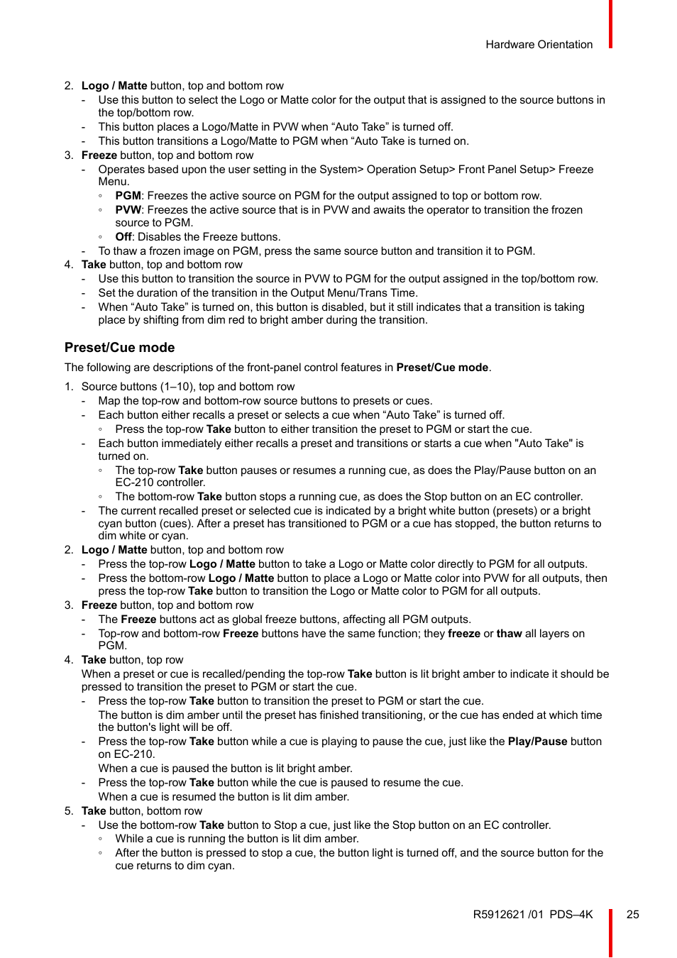 Preset/cue mode | Barco PDS-4K HDMI Presentation Switcher User Manual | Page 25 / 224