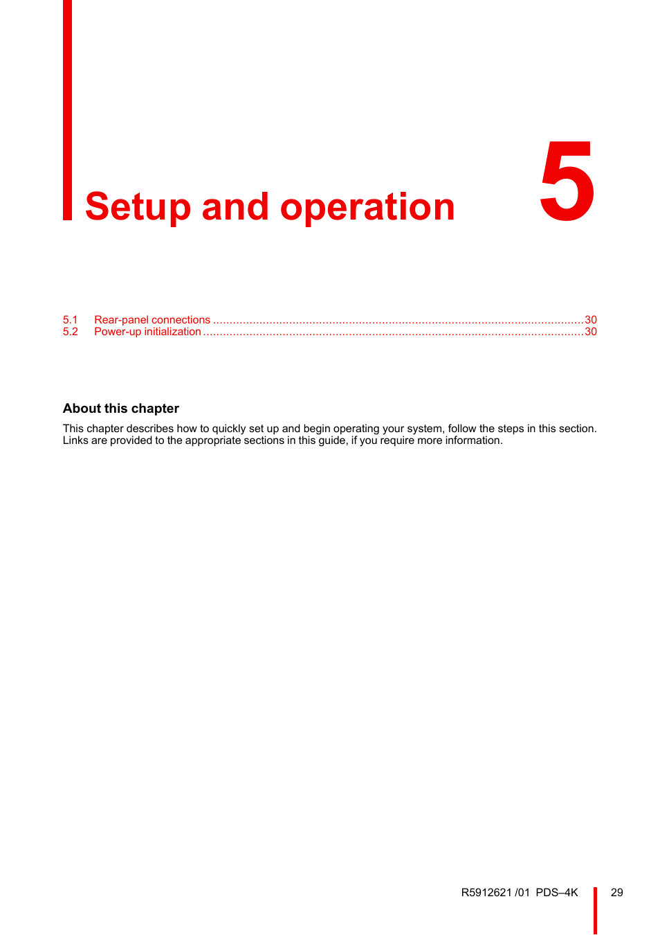 5 setup and operation, Setup and operation | Barco PDS-4K HDMI Presentation Switcher User Manual | Page 29 / 224