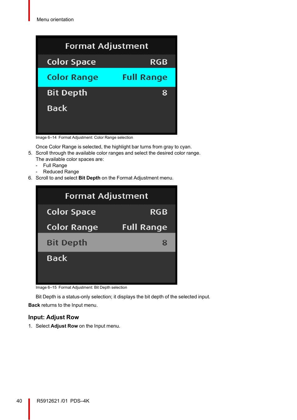 Input: adjust row | Barco PDS-4K HDMI Presentation Switcher User Manual | Page 40 / 224