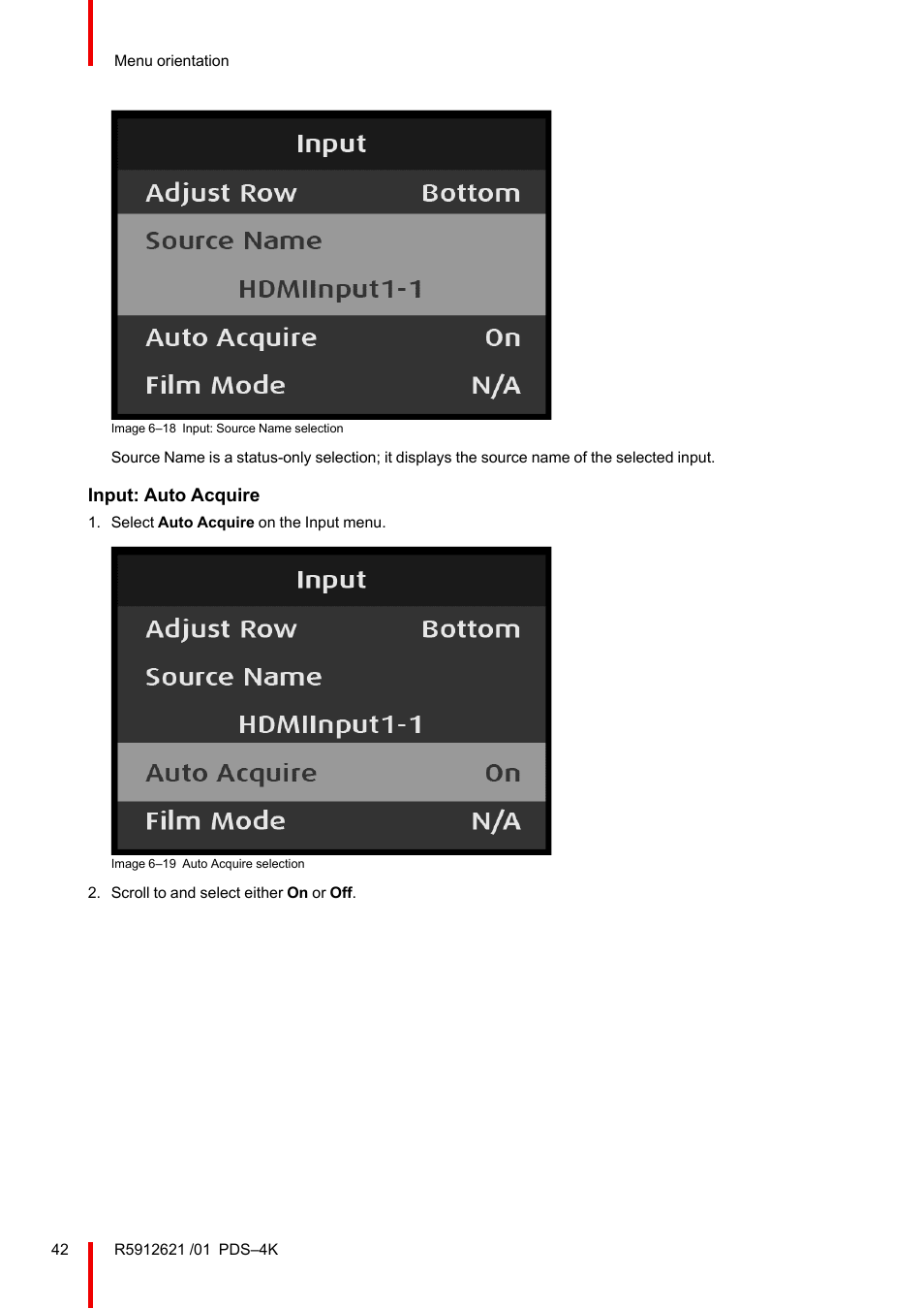 Input: auto acquire | Barco PDS-4K HDMI Presentation Switcher User Manual | Page 42 / 224