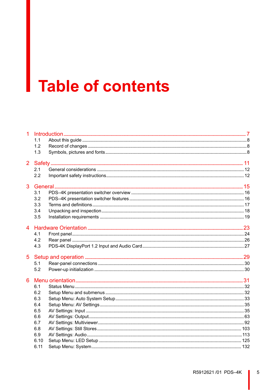 Barco PDS-4K HDMI Presentation Switcher User Manual | Page 5 / 224