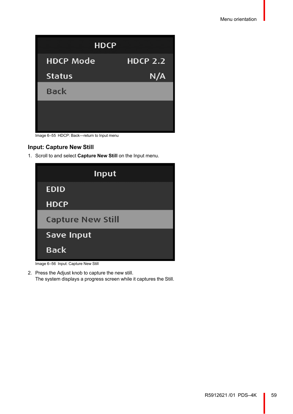 Input: capture new still | Barco PDS-4K HDMI Presentation Switcher User Manual | Page 59 / 224