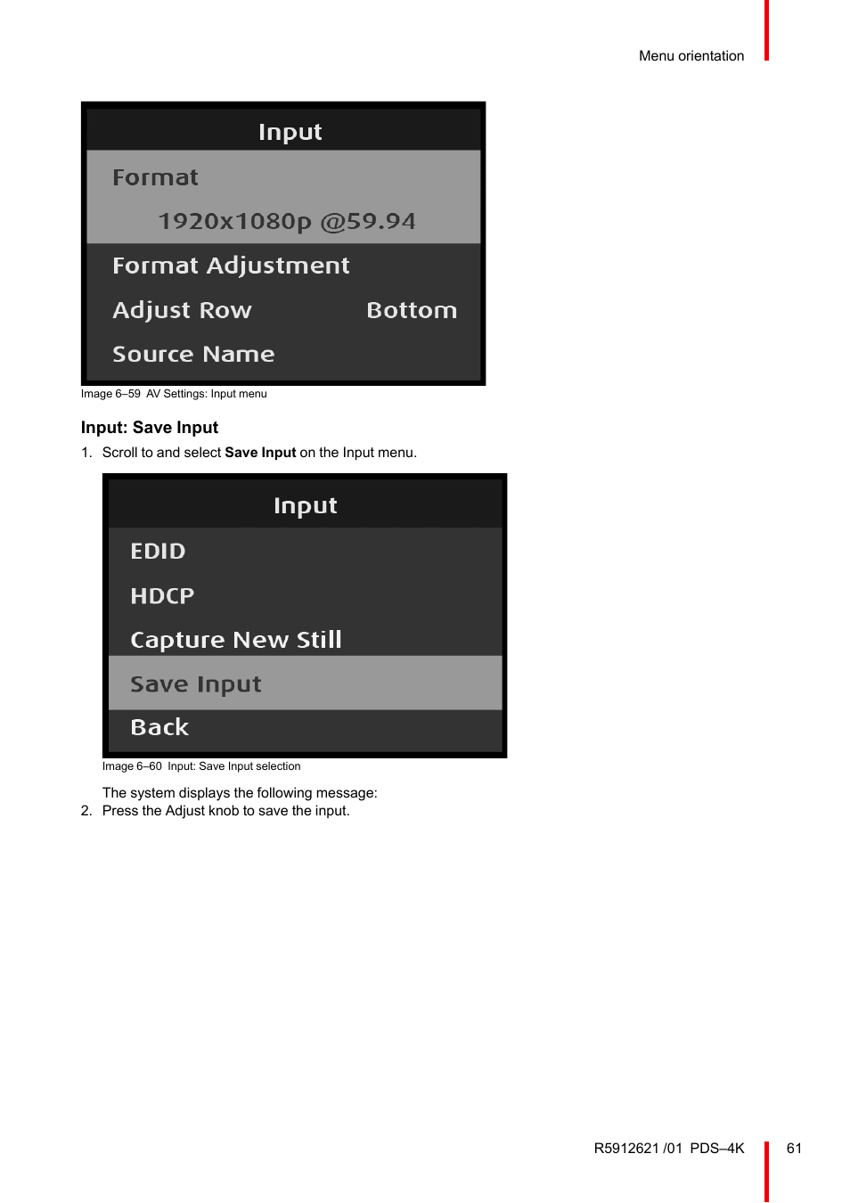 Input: save input | Barco PDS-4K HDMI Presentation Switcher User Manual | Page 61 / 224