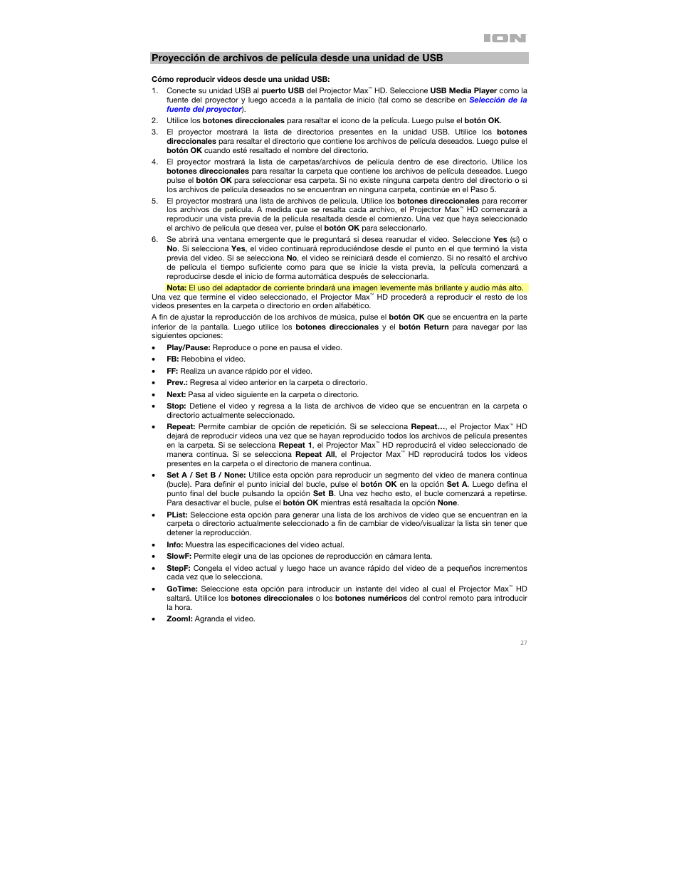 ION Audio Projector Max HD Full HD Portable Projector and Bluetooth Speaker User Manual | Page 27 / 49