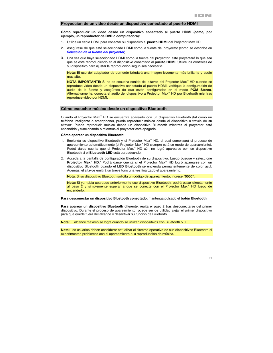 ION Audio Projector Max HD Full HD Portable Projector and Bluetooth Speaker User Manual | Page 29 / 49