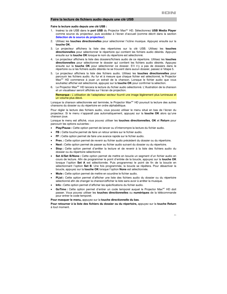 ION Audio Projector Max HD Full HD Portable Projector and Bluetooth Speaker User Manual | Page 41 / 49
