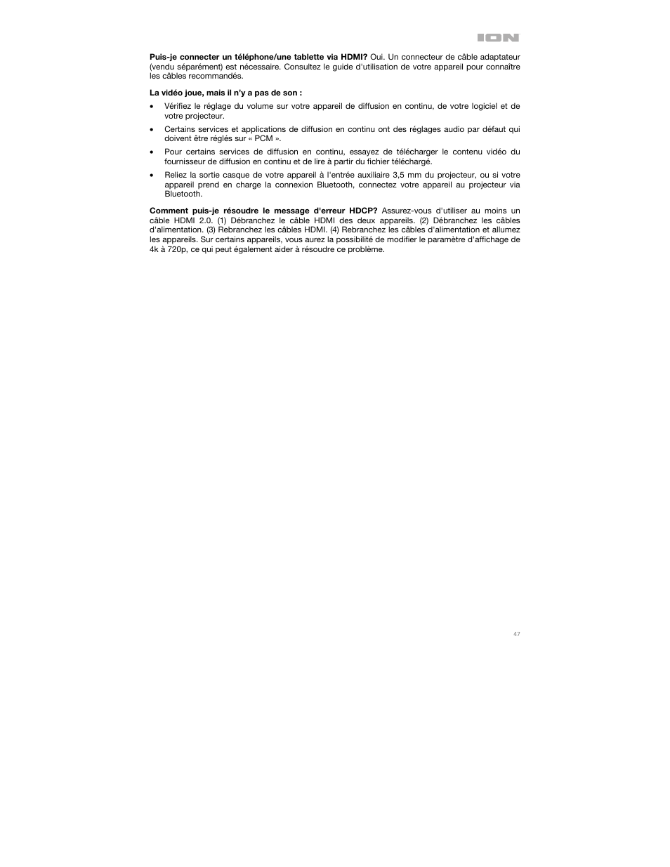 ION Audio Projector Max HD Full HD Portable Projector and Bluetooth Speaker User Manual | Page 47 / 49