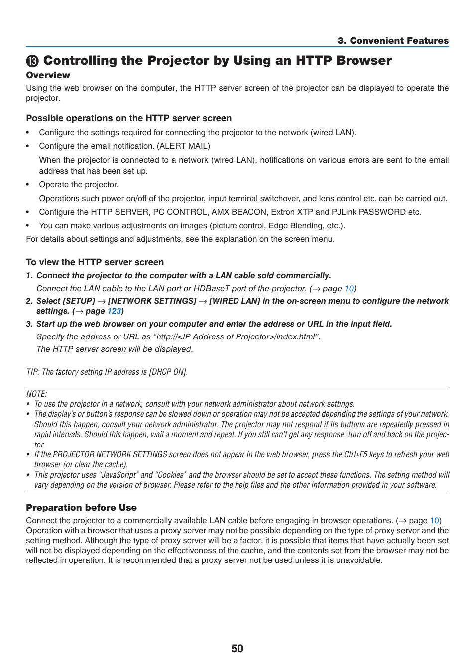 Controlling the projector by using an http browser | NEC 40,000-Lumen 4K Laser Installation Projector User Manual | Page 67 / 192