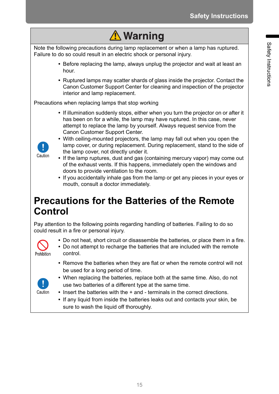 Canon REALiS 4K501ST Pro AV 5000-Lumen LCoS Projector User Manual | Page 15 / 196