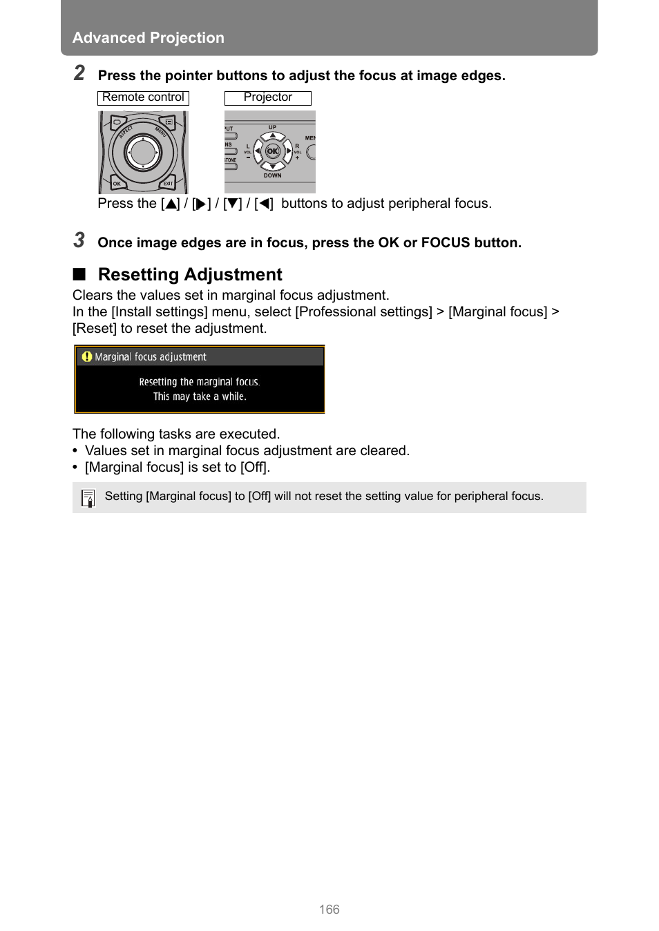 Resetting adjustment | Canon REALiS 4K501ST Pro AV 5000-Lumen LCoS Projector User Manual | Page 166 / 196