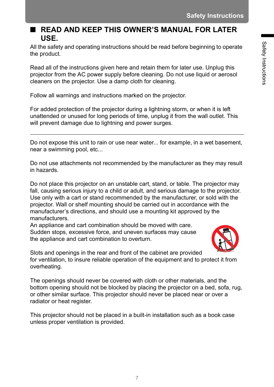 Read and keep this owner’s manual for later use | Canon REALiS 4K501ST Pro AV 5000-Lumen LCoS Projector User Manual | Page 7 / 196
