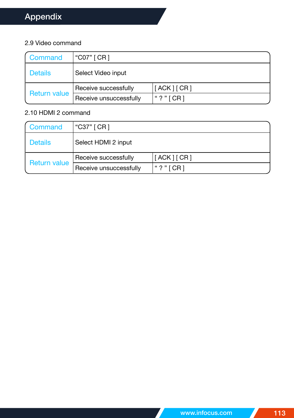 Appendix | InFocus IN1026 Advanced 4200-Lumen WXGA 3LCD Projector User Manual | Page 113 / 131