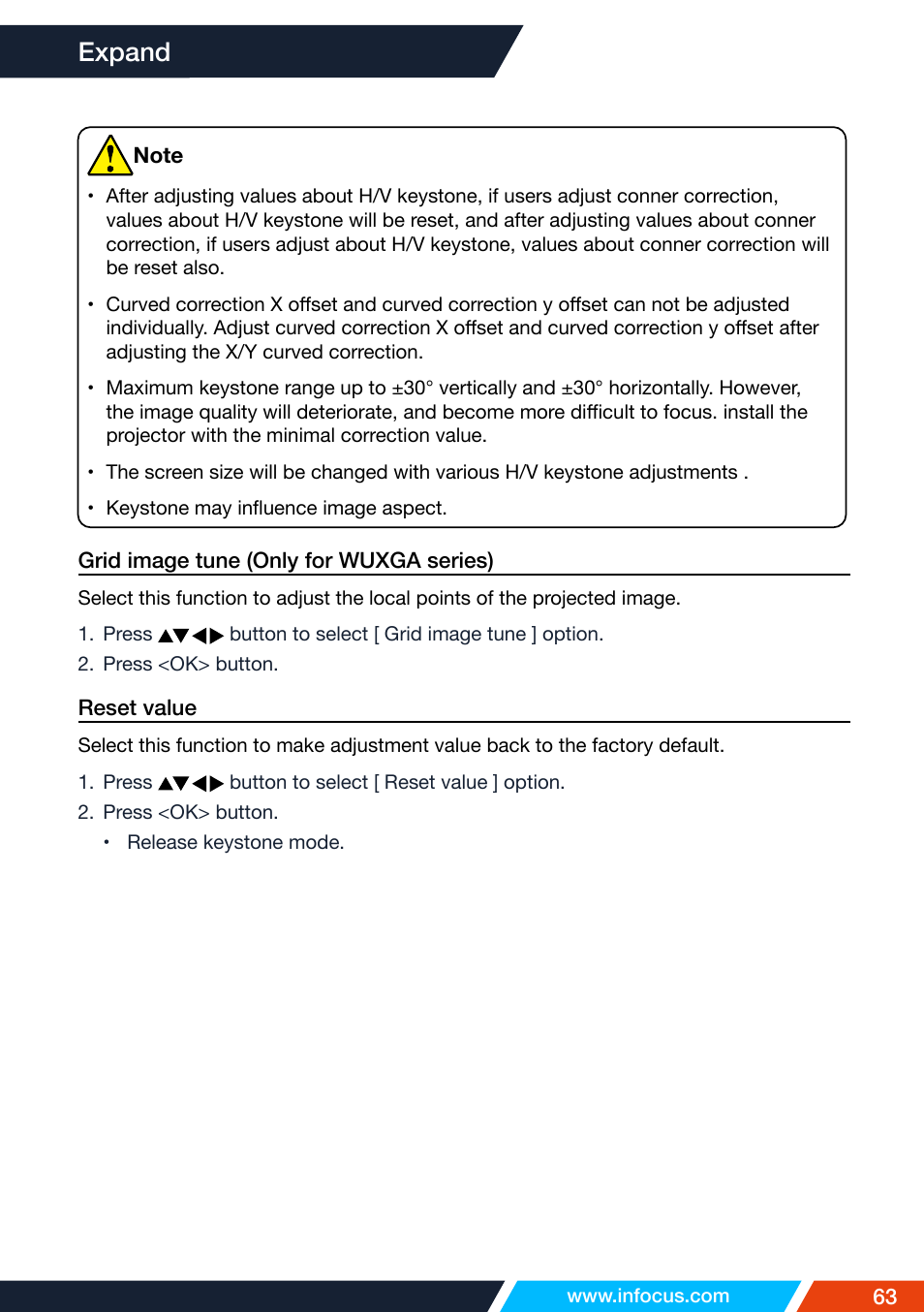 Expand | InFocus IN1026 Advanced 4200-Lumen WXGA 3LCD Projector User Manual | Page 63 / 131