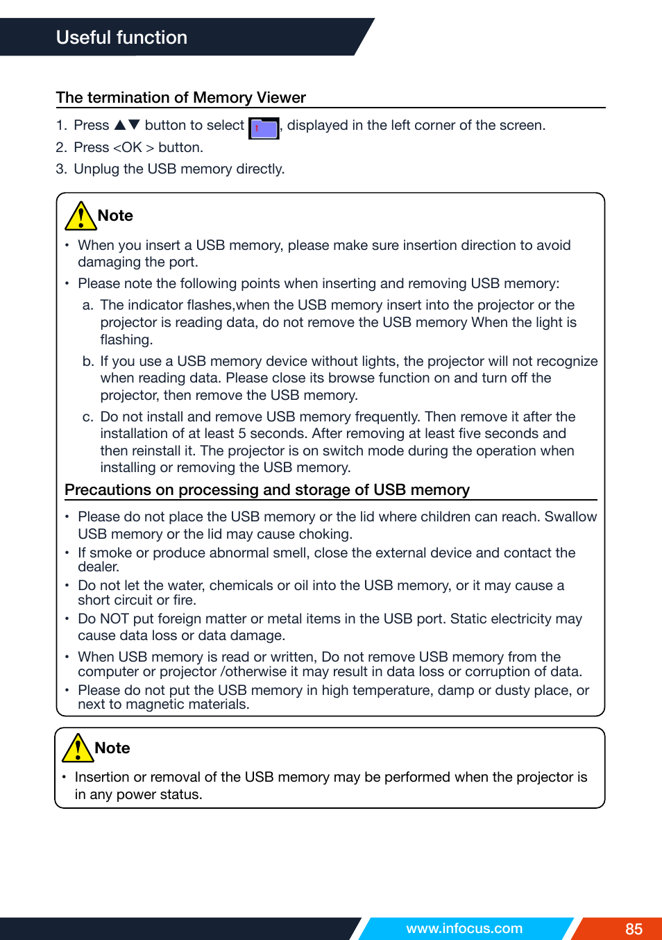 Useful function | InFocus IN1026 Advanced 4200-Lumen WXGA 3LCD Projector User Manual | Page 85 / 131