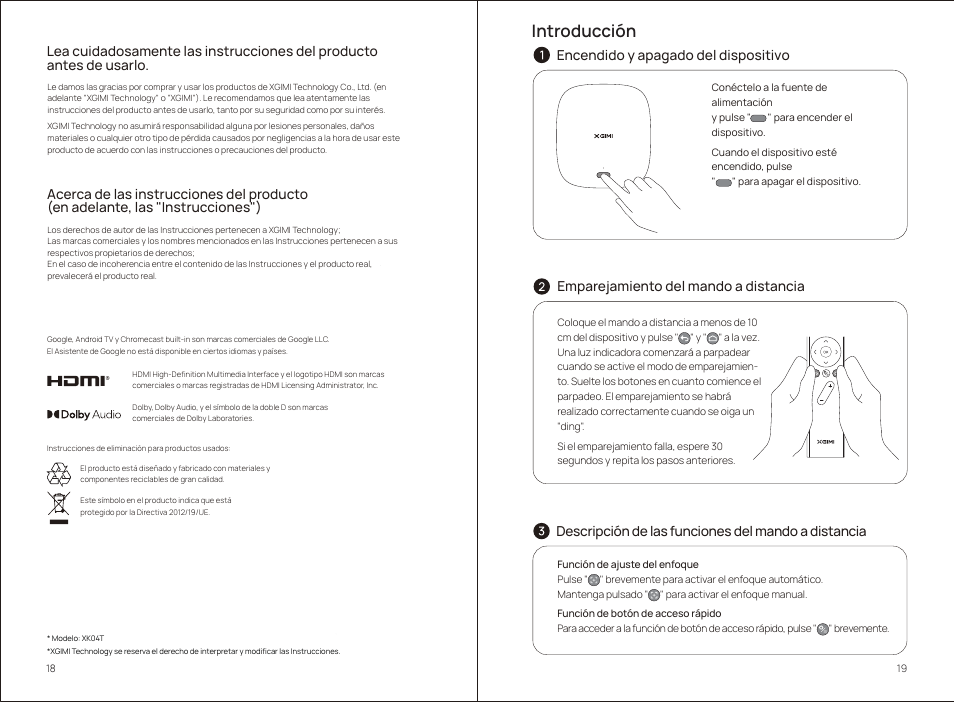 Introducción | Xgimi MoGo 2 Pro 400-Lumen Full HD Portable DLP Wireless Projector User Manual | Page 14 / 54